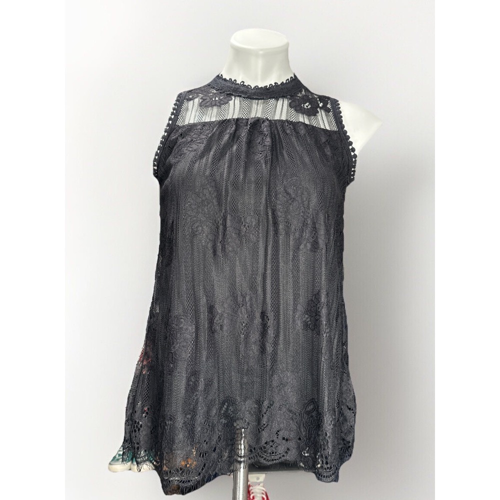 Paper + Tee‎ Small Black Lace Baby Doll Shirt High Neck